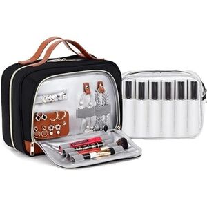 Stuery Women's Black Multiple Compartment Travel Make-up & Jewelry Organizer Bag